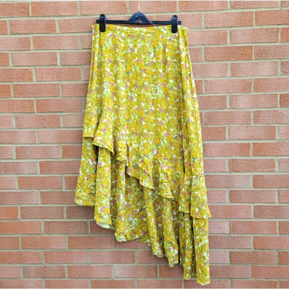 Ted Baker Odissa Skirt Floral Asymmetric Tiered Ruffle Midi Orange Multi US 10 - Picture 6 of 9